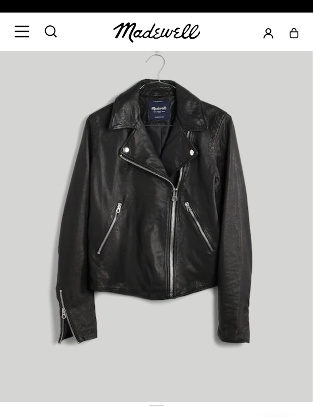 Madewell Black Leather Moto Jacket with Asymmetric Zip
